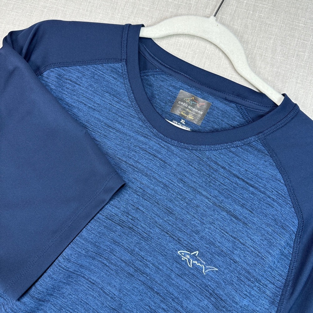 Greg Norman Tasso Elba Shirt Mens XL Blue Performance Space Dye Raglan Tee